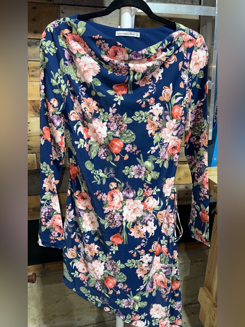 Abercrombie & Fitch Like New Navy Floral Asymmetrical Cowl-Neck Dress Small